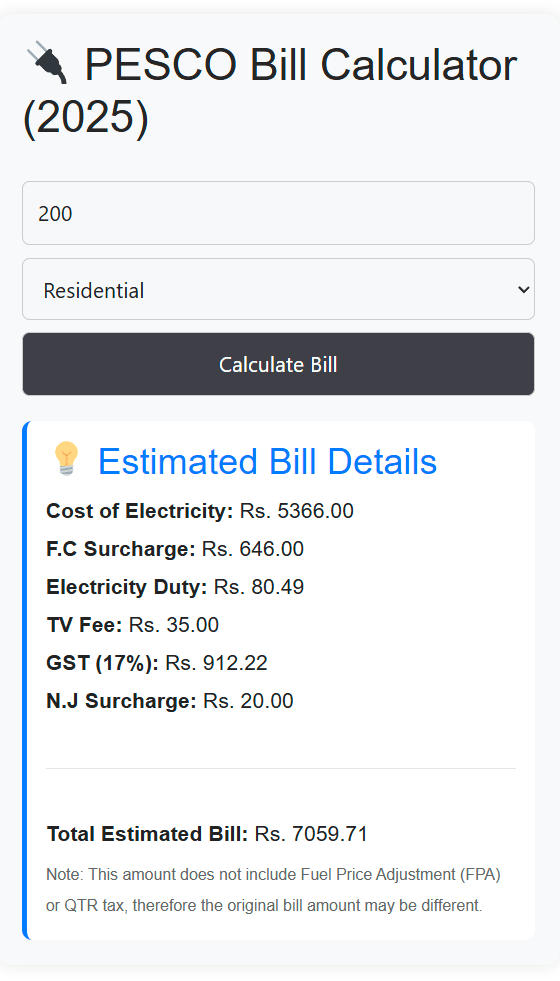 Pesco Bill Calculator