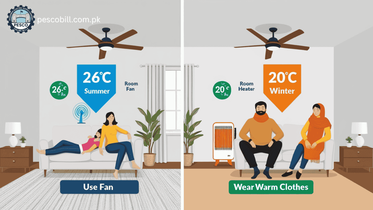 Smart use of AC and heater to save electricity.